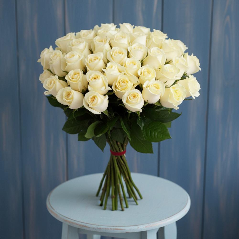 Букет 51 Белая роза Эдлесс Лав в Владимиро-Александровском