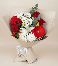 Букет цветов из:  Розы, Хризантемы, Герберы и Лилии в Владимиро-Александровском