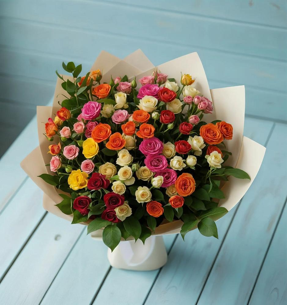 Букет Микс из разноцветных кустовых роз в Владимиро-Александровском