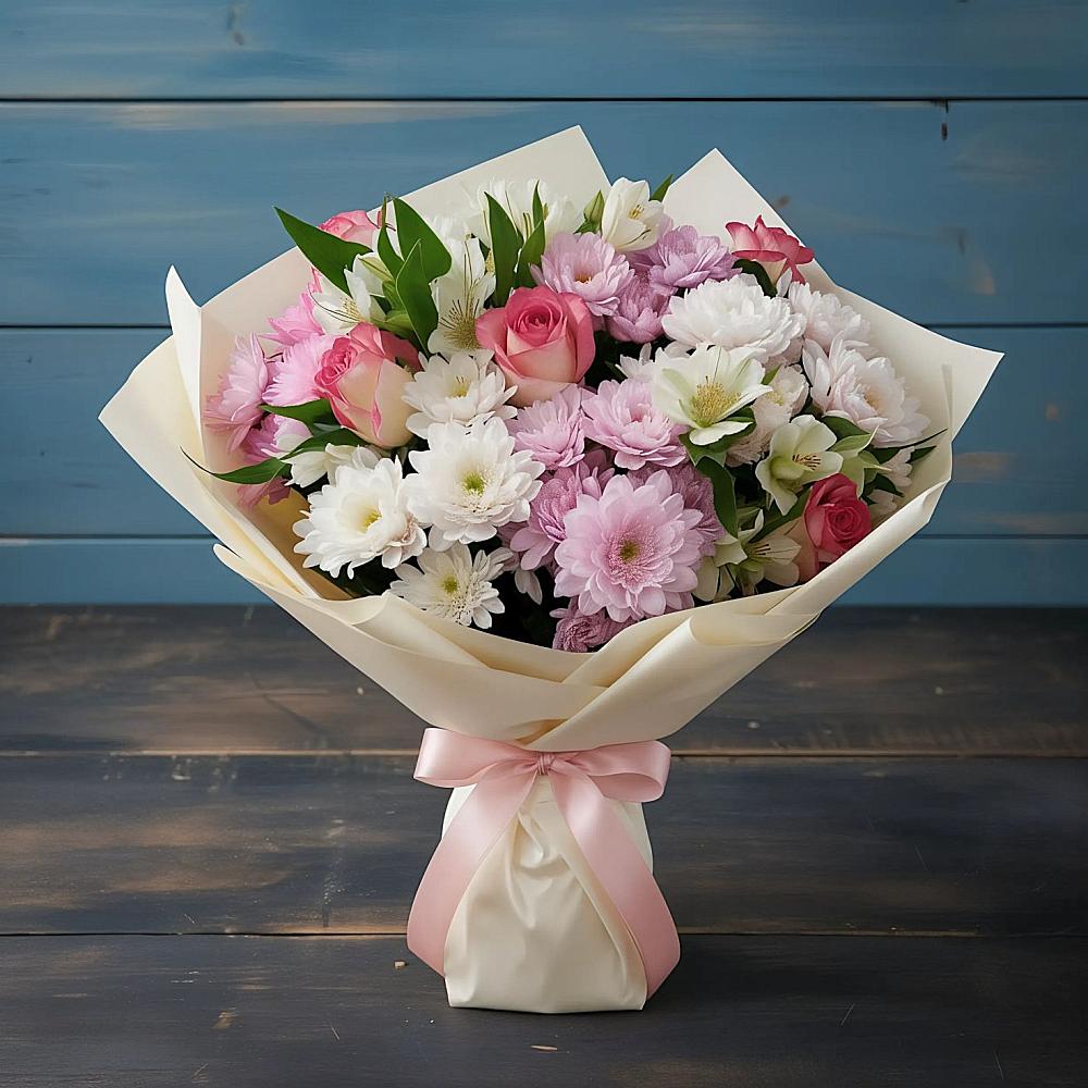 Букет цветов из: Хризантемы, Альстромерии и Розы в Владимиро-Александровском